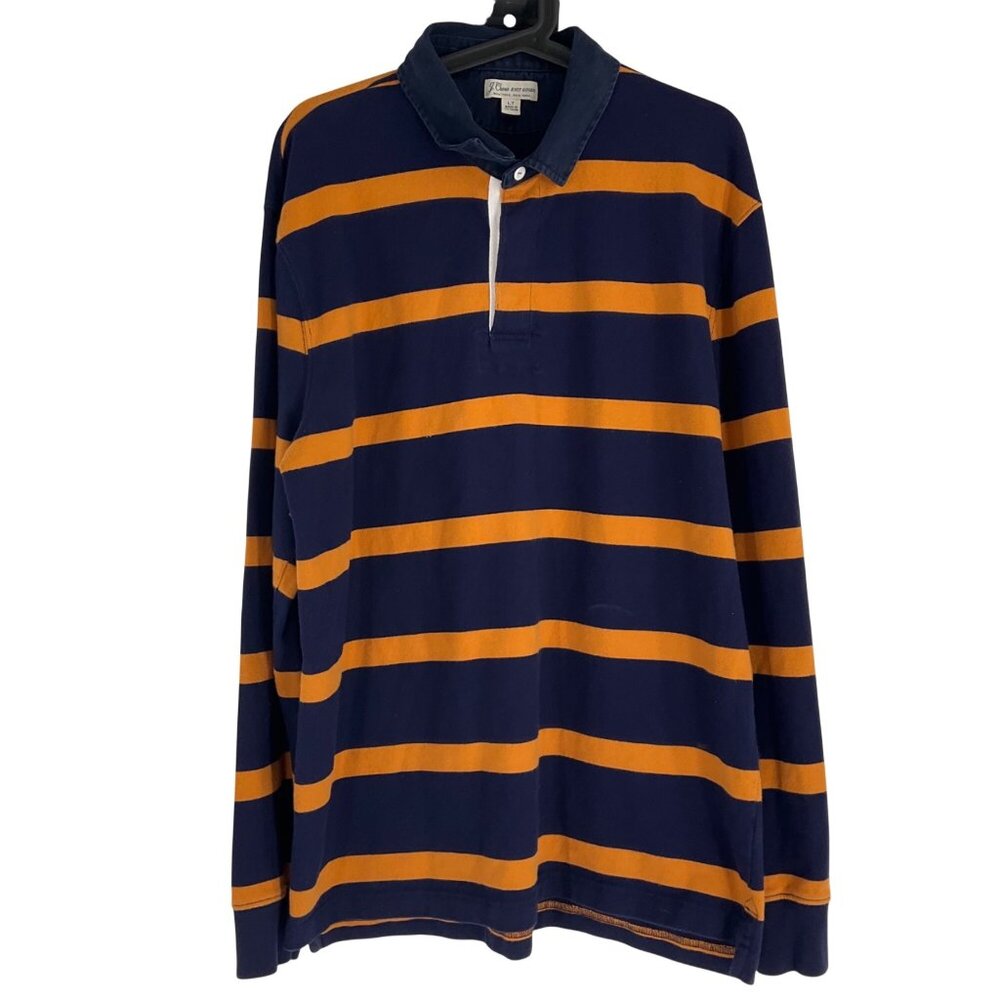 J.Crew Mens Navy & gold  Striped Rugby Polo Shirt Long Sleeve LT tall Y2K preppy